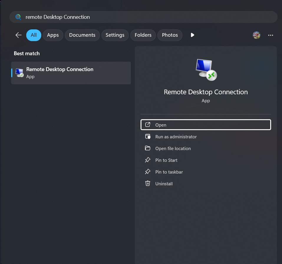 اجرای Remote Desktop Connection